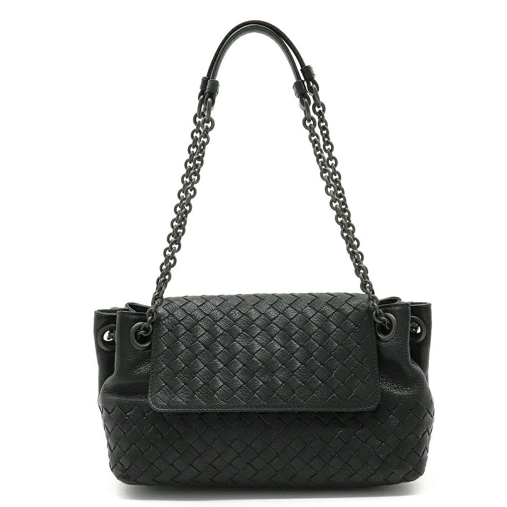 BOTTEGA VENETA Intrecciato Shoulder Bag Hobo Chain Leather Black